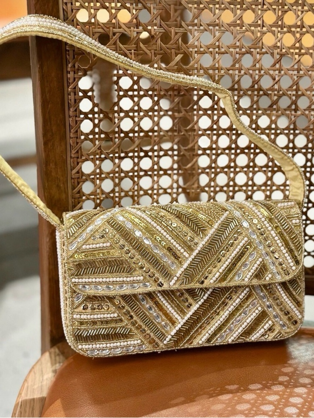 Gold Beaded Evening Crossbody Bag